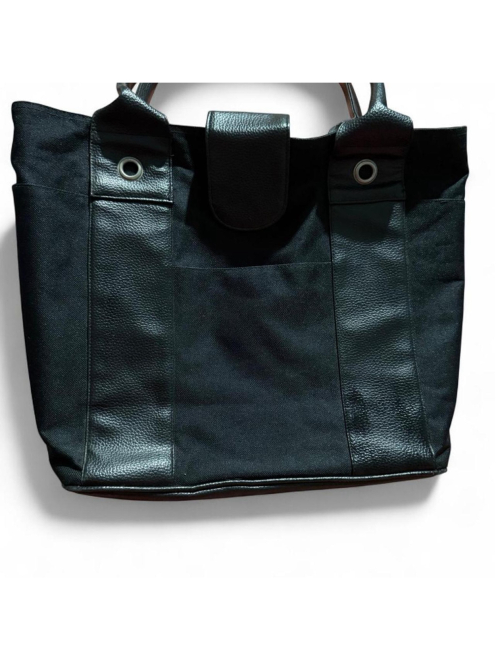 Black leather tote bag with textured panels #tote #leather laptop bag Middle p